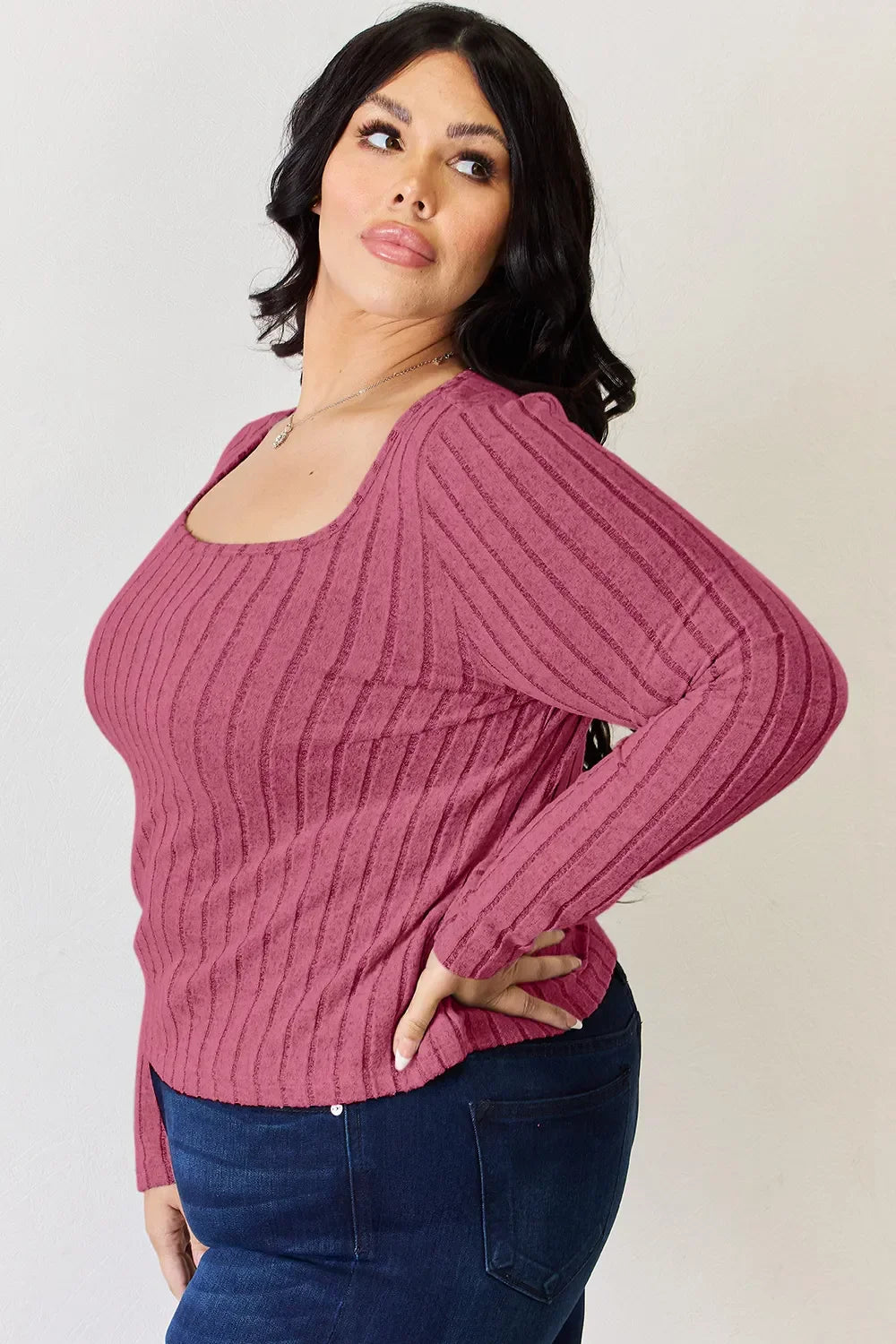 Ribbed Long Sleeve Top Stretch Knit Lightweight - Southern Shores Clothing