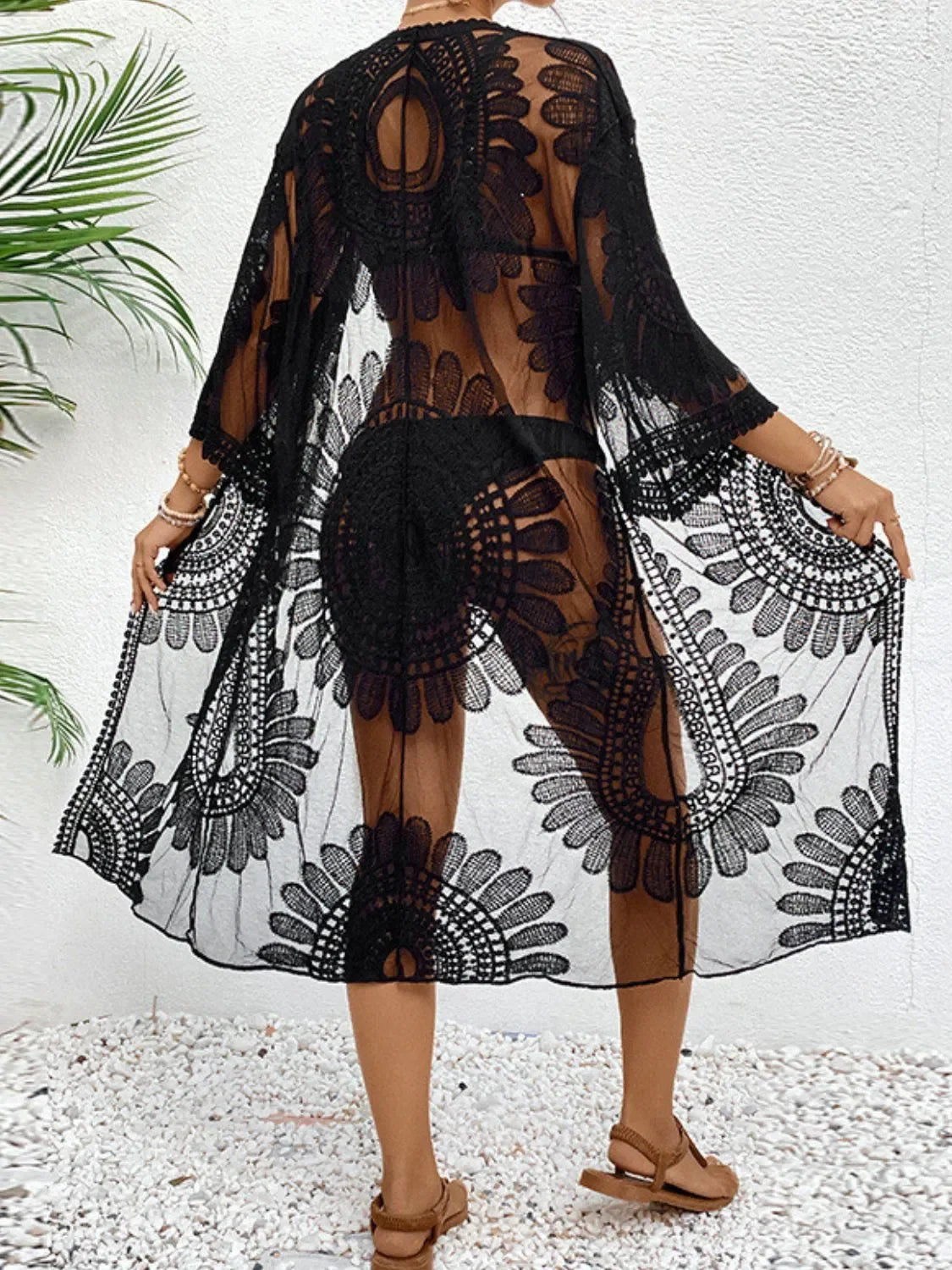 Lace Open Front Longline Cover Up One Size - Southern Shores Clothing
