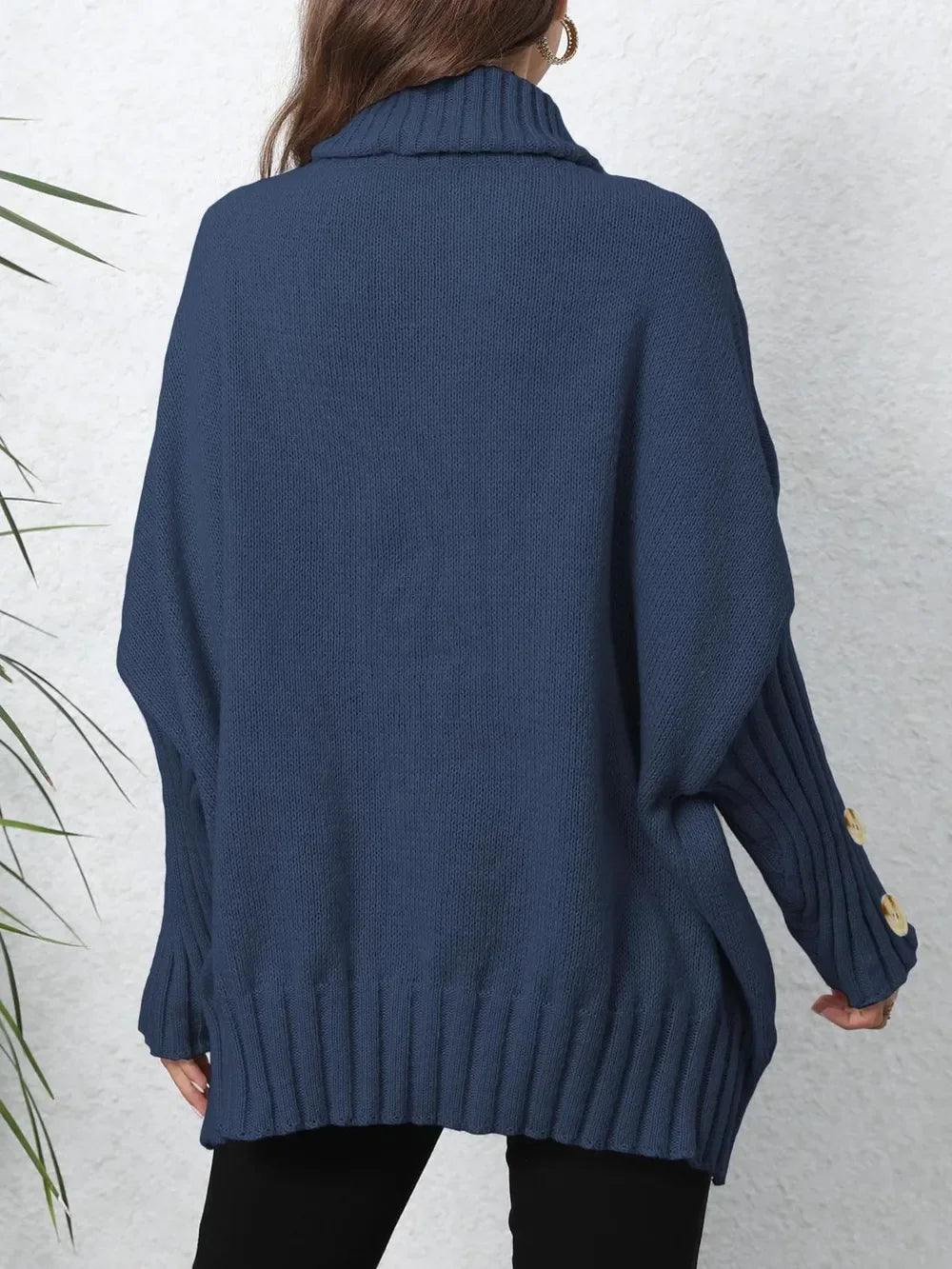 Turtleneck Sweater With Decorative Buttons - Southern Shores Clothing
