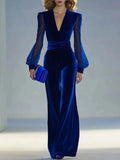 Velvet Wide Leg Jumpsuit With Sheer Sleeves - Southern Shores Clothing