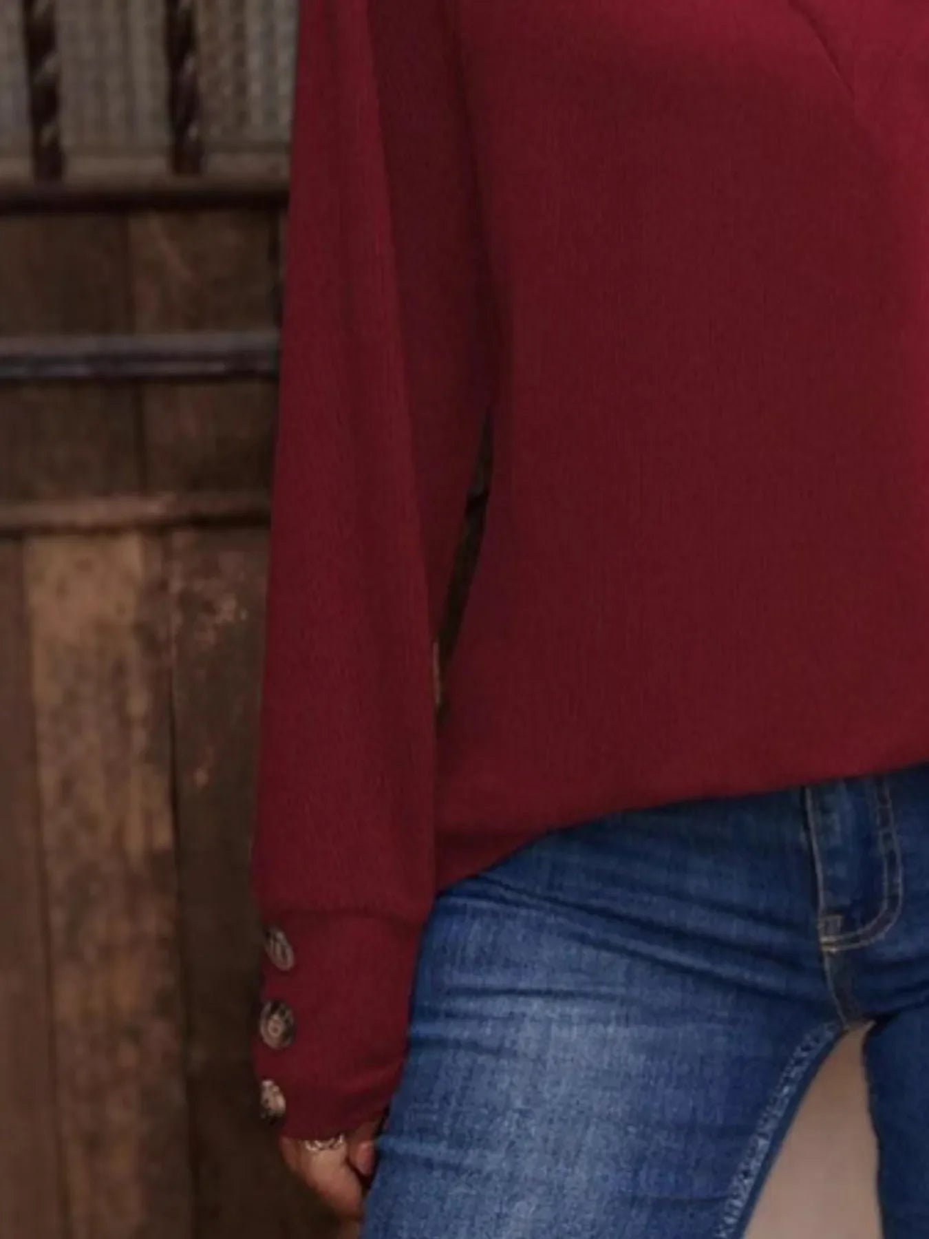V-Neck Long Sleeve Tee With Decorative Buttons - Southern Shores Clothing