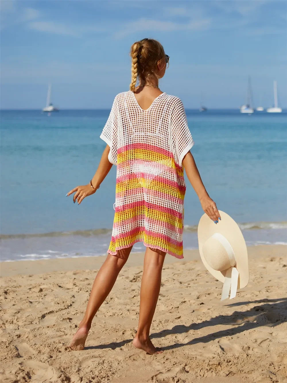 Angel Wings Striped Cutout Cover Up One Size Tassel - Southern Shores Clothing