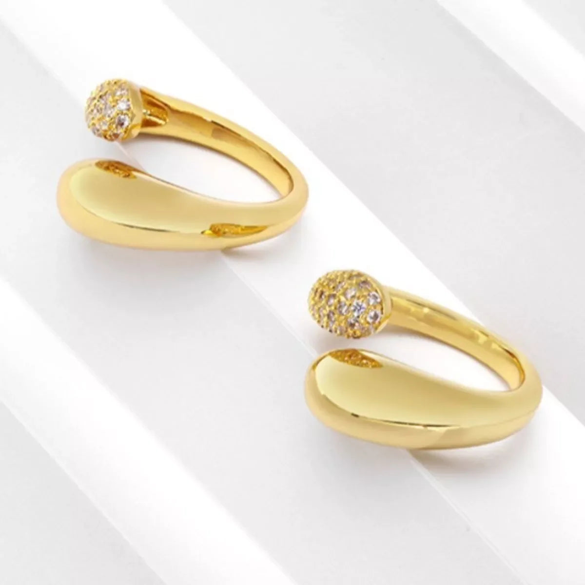 18K Gold-Plated Adjustable Open Ring With Crystals - Southern Shores Clothing