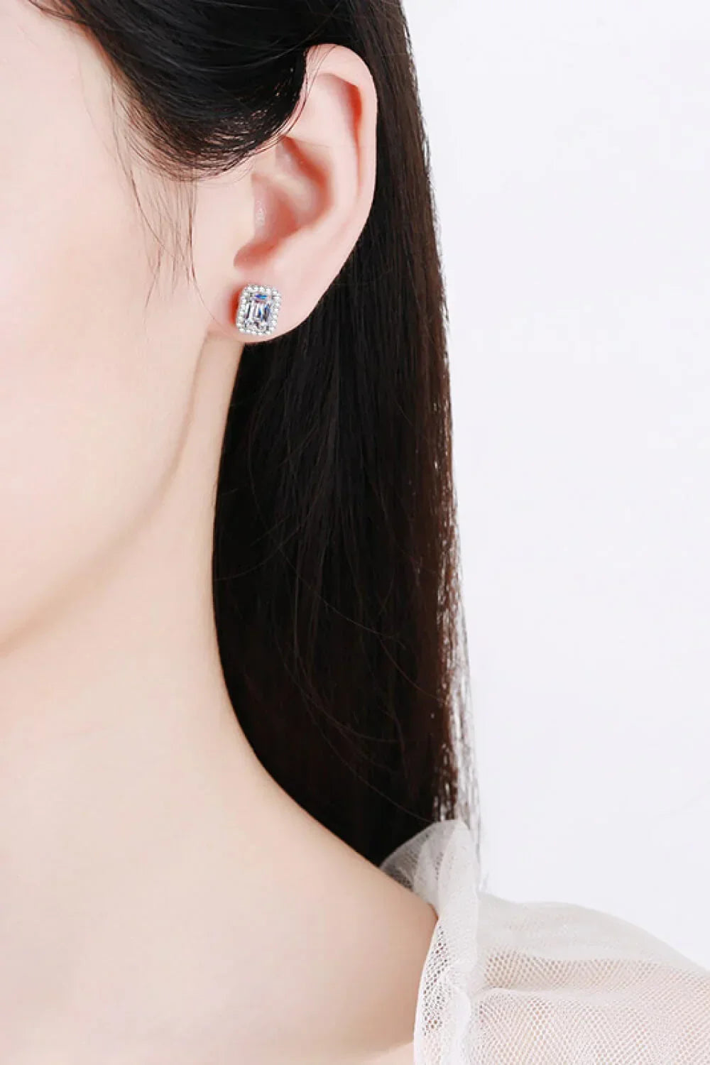 1 Carat Moissanite Square Stud Earrings Rhodium Plated - Southern Shores Clothing