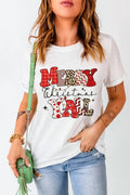 Stretch Letter Graphic Round Neck Short Sleeve T Shirt - Southern Shores Clothing
