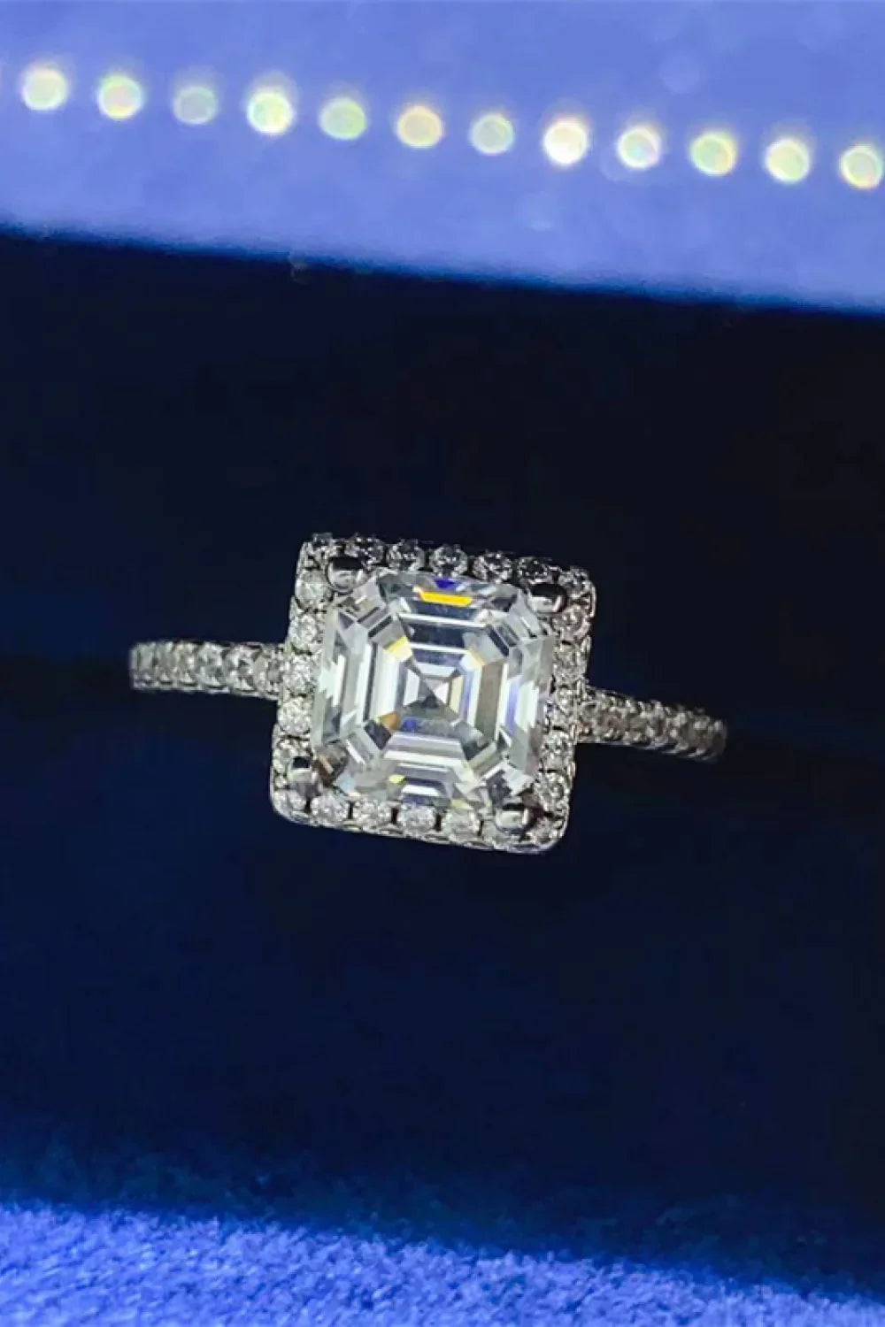 Emerald-Cut Moissanite Ring With Halo In Sterling Silver - Southern Shores Clothing