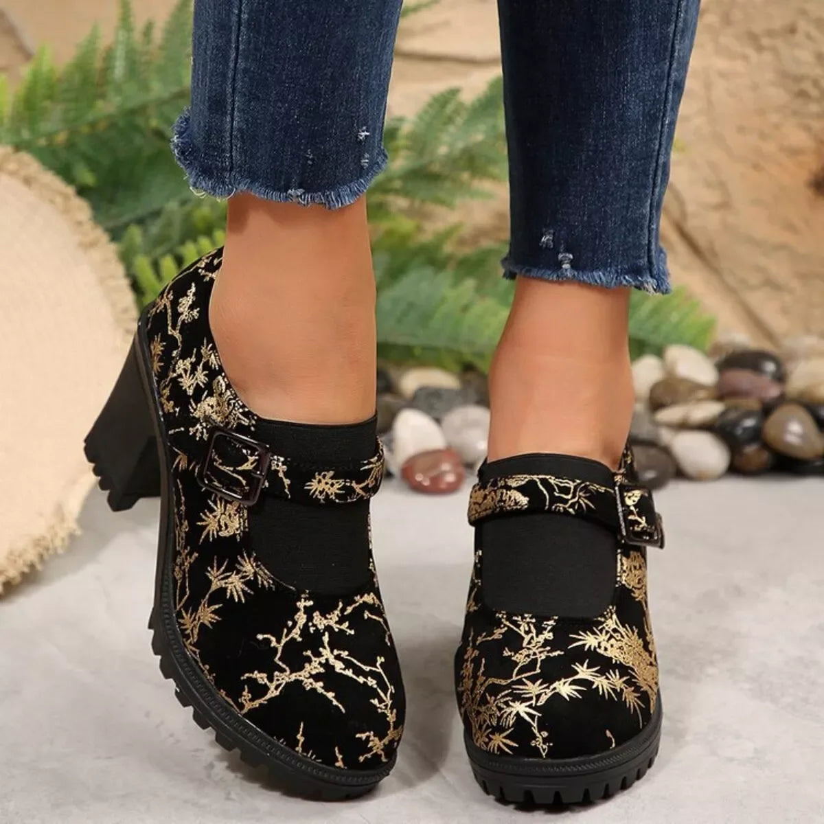 Classic Leather Round Toe Block Heel Pumps - Southern Shores Clothing