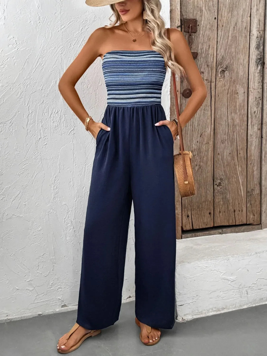 Tube Wide Leg Jumpsuit With Pockets Machine Washable - Southern Shores Clothing