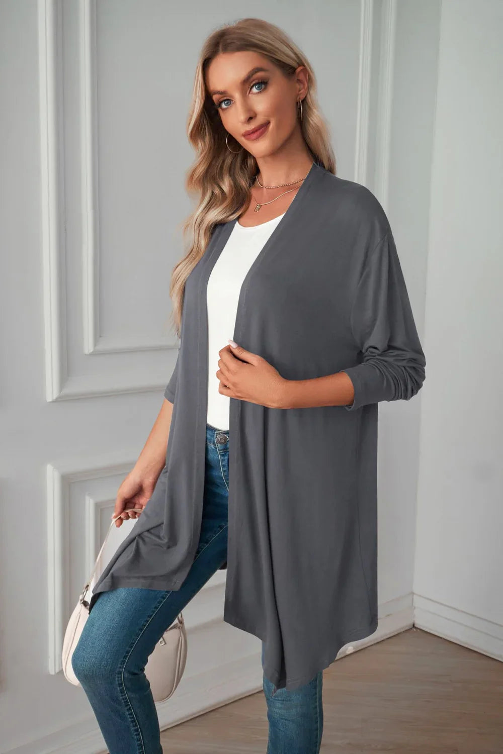 Open Front Long Sleeve Cardigan Solid Knit Casual - Southern Shores Clothing