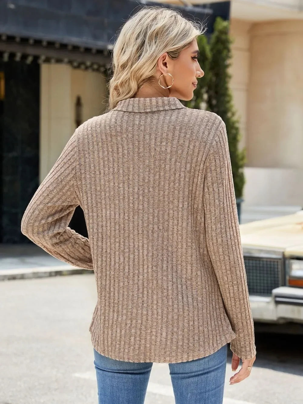 Ribbed Johnny Collar Pocketed Long Sleeve T Shirt - Southern Shores Clothing