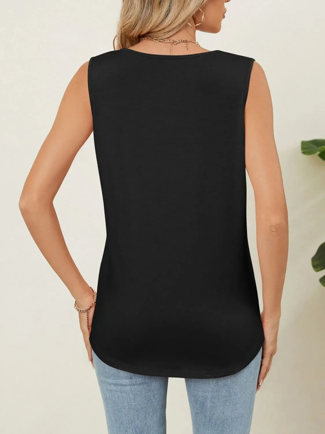 Round Neck Sleeveless Tank Top With Pleated Front Detail - Southern Shores Clothing
