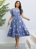 Polka Dot Belted Flutter Sleeve Ruffle Hem Dress - Southern Shores Clothing