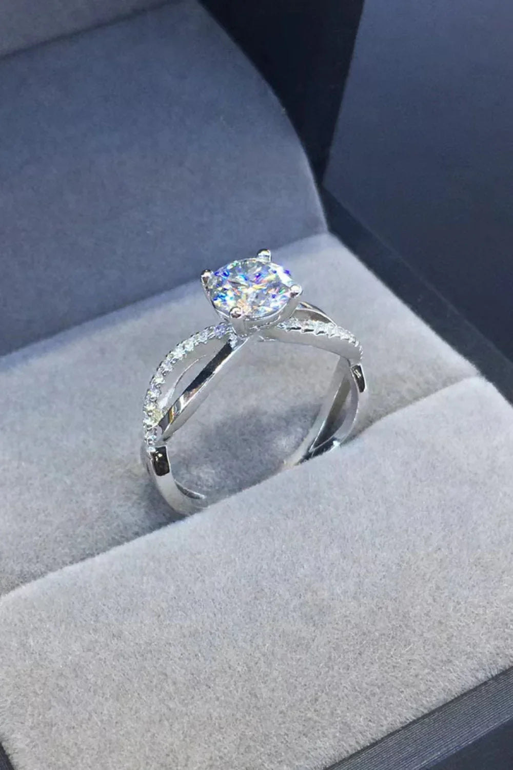 Sterling Silver 2 Carat Moissanite Crisscross Ring - Southern Shores Clothing