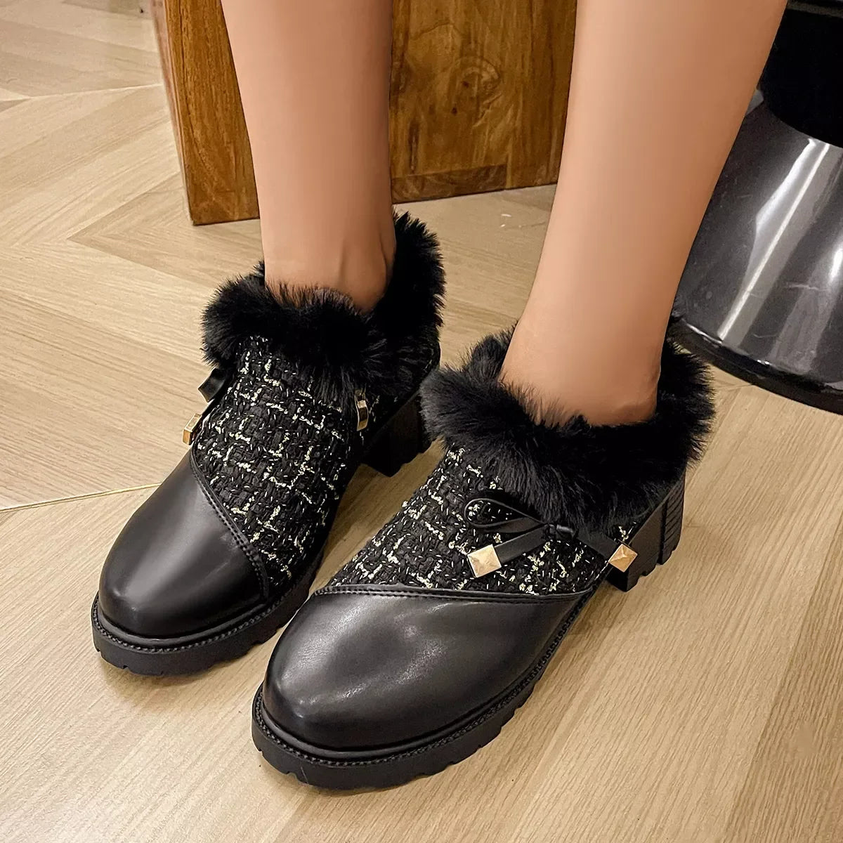 Round Toe Block Heel Boots Mid Heel Ankle Chic - Southern Shores Clothing