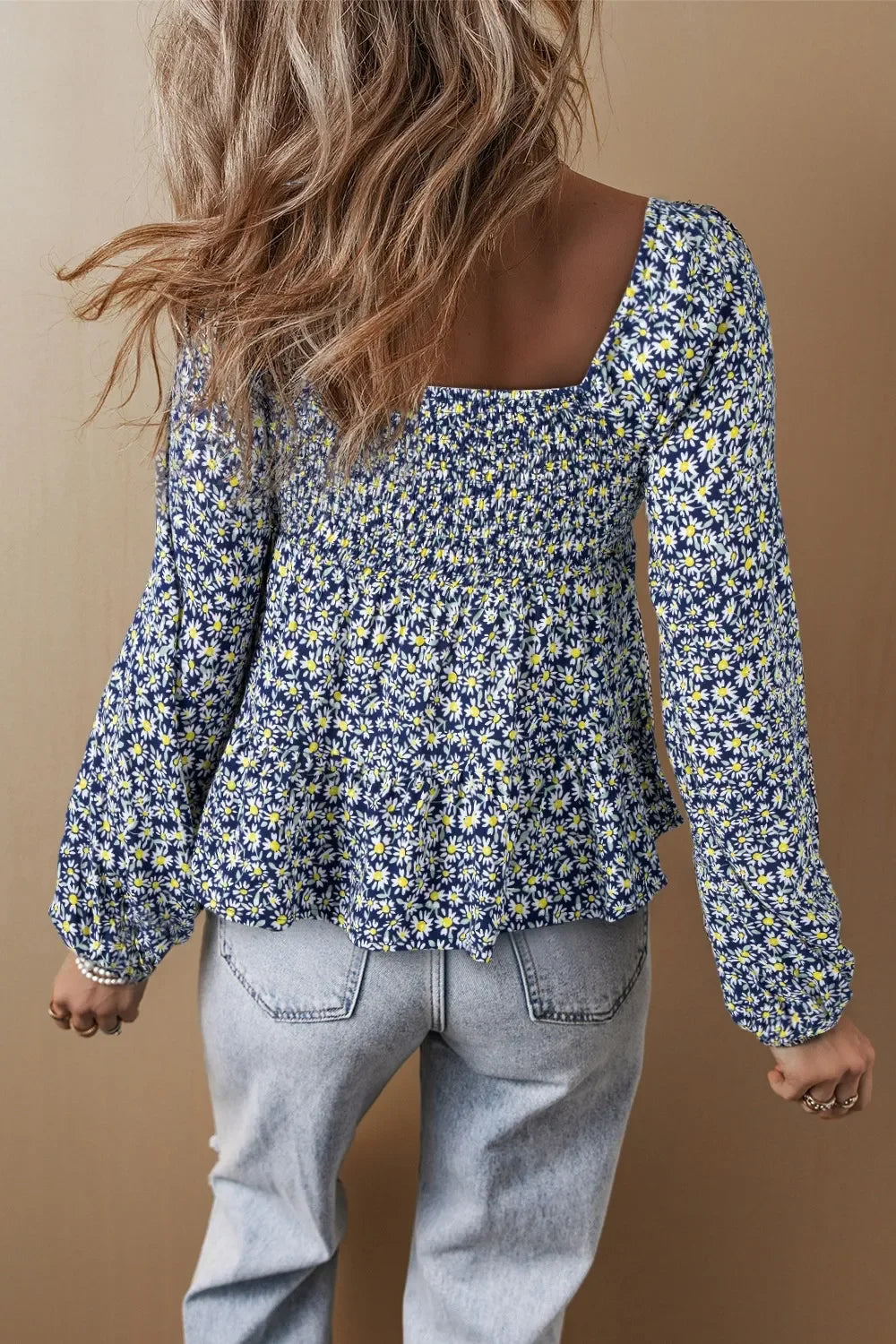 Floral Smocked Square Neck Blouse In Soft Viscose - Southern Shores Clothing