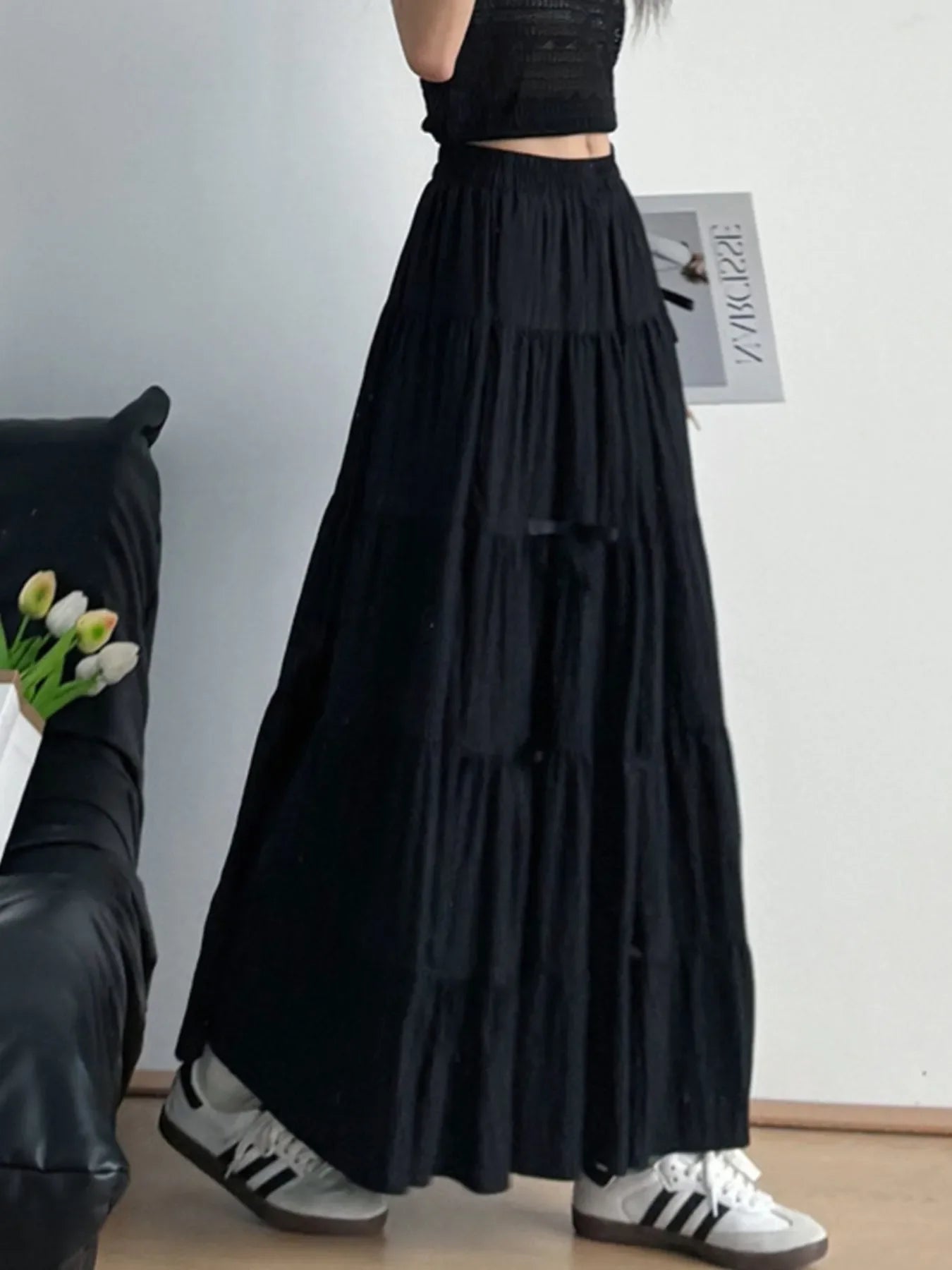 Tiered Elastic Waist Maxi Skirt Polyester - Southern Shores Clothing