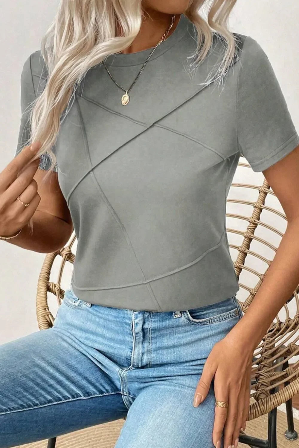 Solid Round Neck T Shirt With Moderate Stretch - Southern Shores Clothing