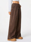 Corduroy Drawstring Wide Leg Pants For Everyday Wear - Southern Shores Clothing