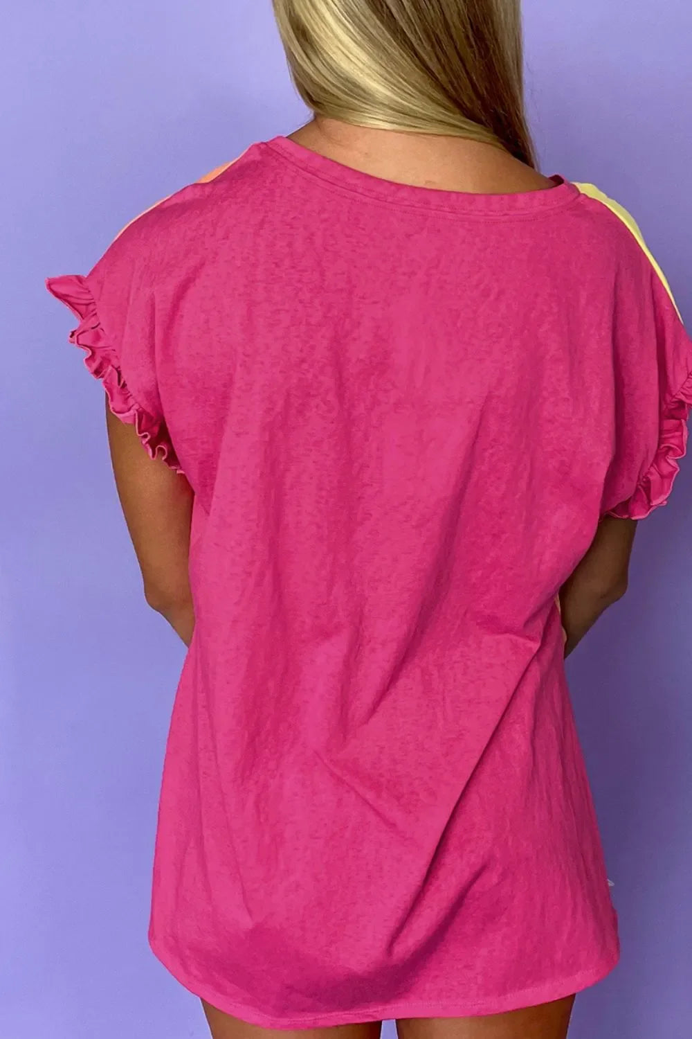 Frill Block Crew Neck Loose Fit T Shirt Casual - Southern Shores Clothing