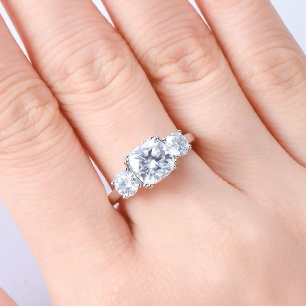 3.5 Carat Moissanite Three Stone Sterling Silver Ring - Southern Shores Clothing