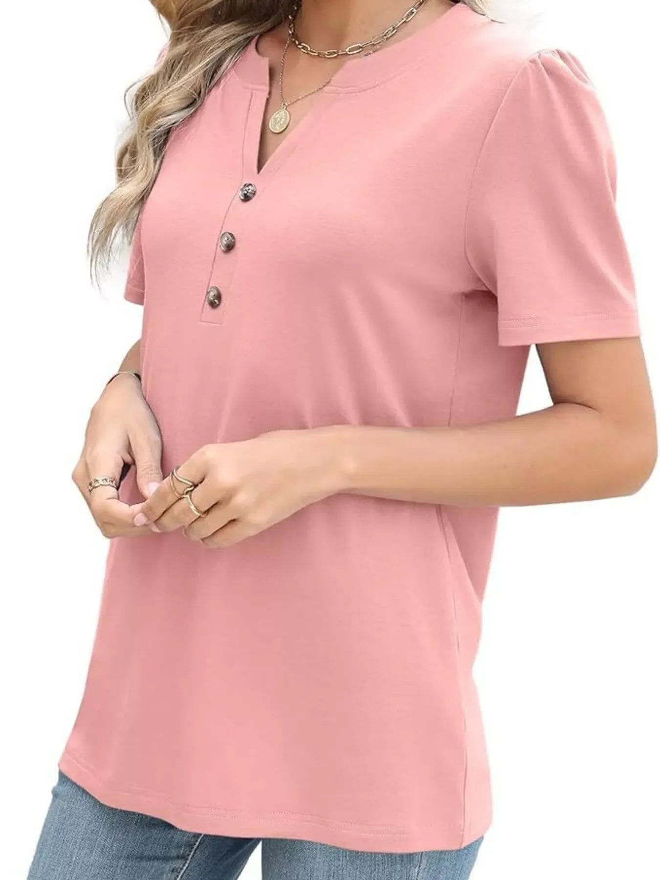 Notched Short Sleeve Blouse Plus Size - Southern Shores Clothing