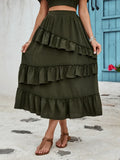 Island Escape Ruffled Elastic Waist Midi Skirt - Southern Shores Clothing