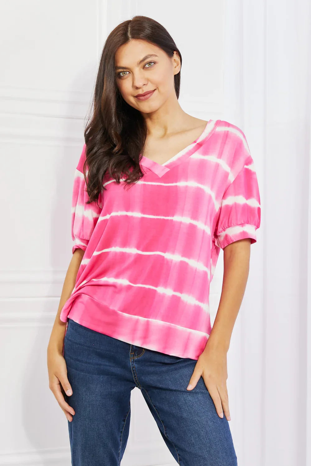 Oversized V Neck Striped Tee With Relaxed Fit - Southern Shores Clothing