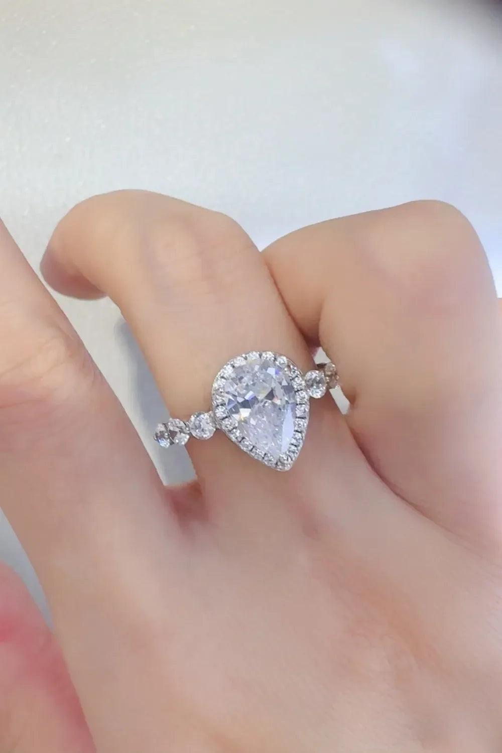 2 Carat Pear-Cut Moissanite Sterling Silver Ring With Halo - Southern Shores Clothing