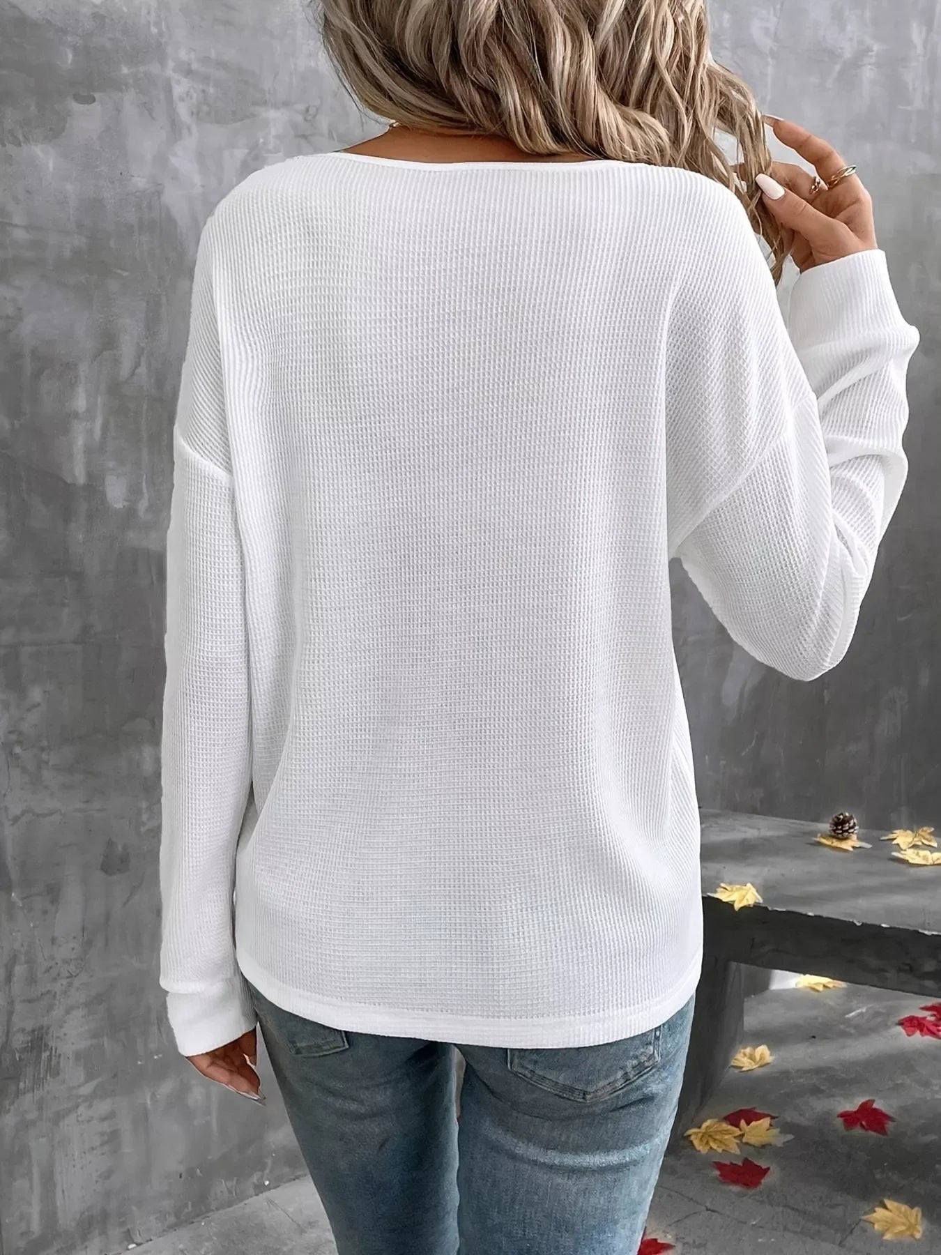 Plus Size V-Neck Long Sleeve Waffle Knit Shirt - Southern Shores Clothing