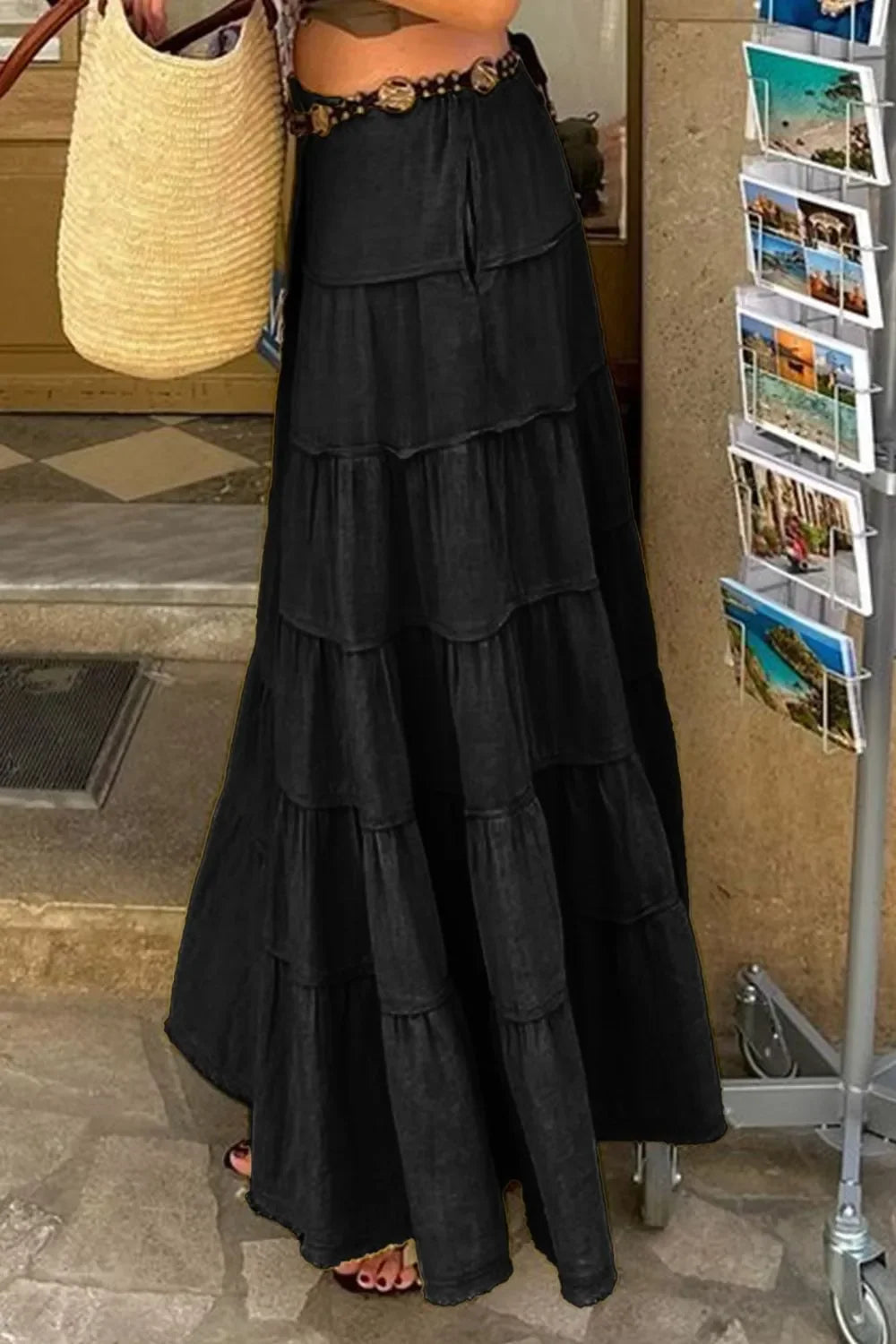 Bohemian Tiered Maxi Skirt With Drawstring Waist - Southern Shores Clothing