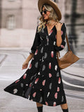 Perfee Printed V-Neck Slit Dress - Southern Shores Clothing