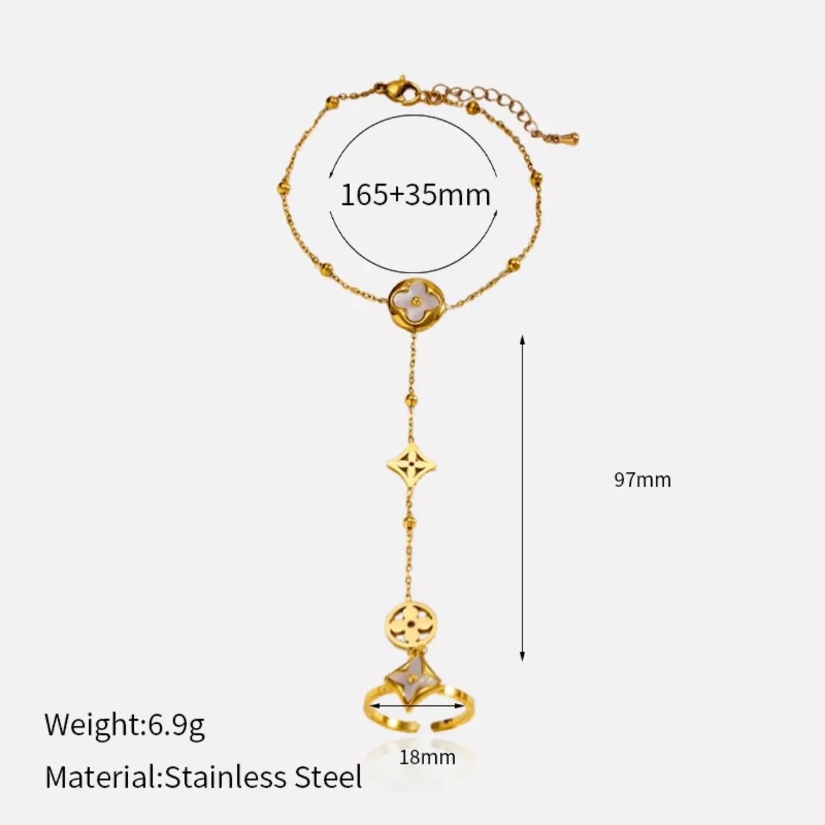 Gold-Plated Clover Charm Hand Chain Bracelet - Southern Shores Clothing