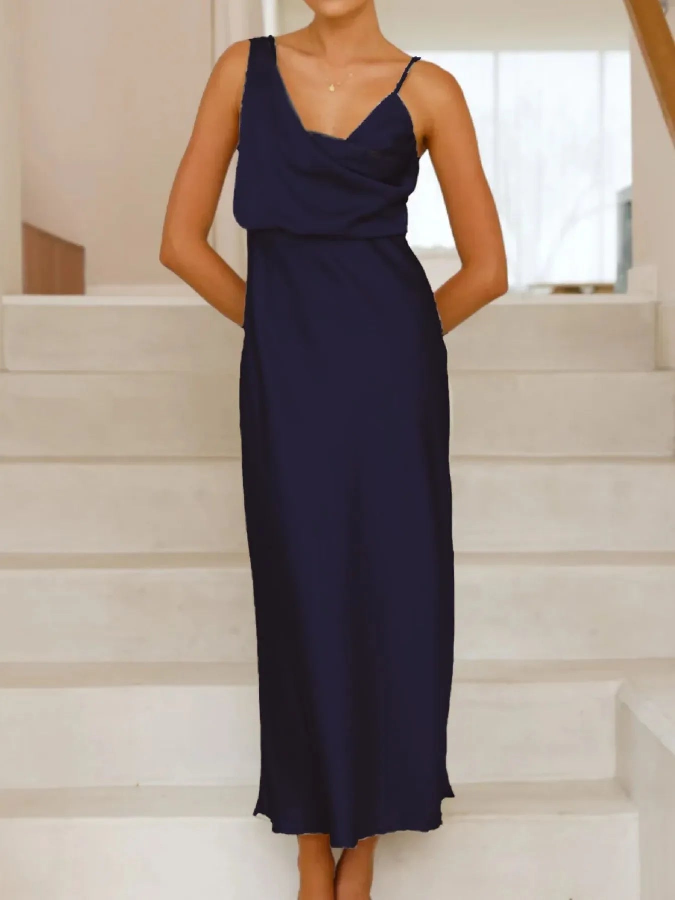 Satin Asymmetrical Magnolia Midi Dress Shimmering Evening - Southern Shores Clothing