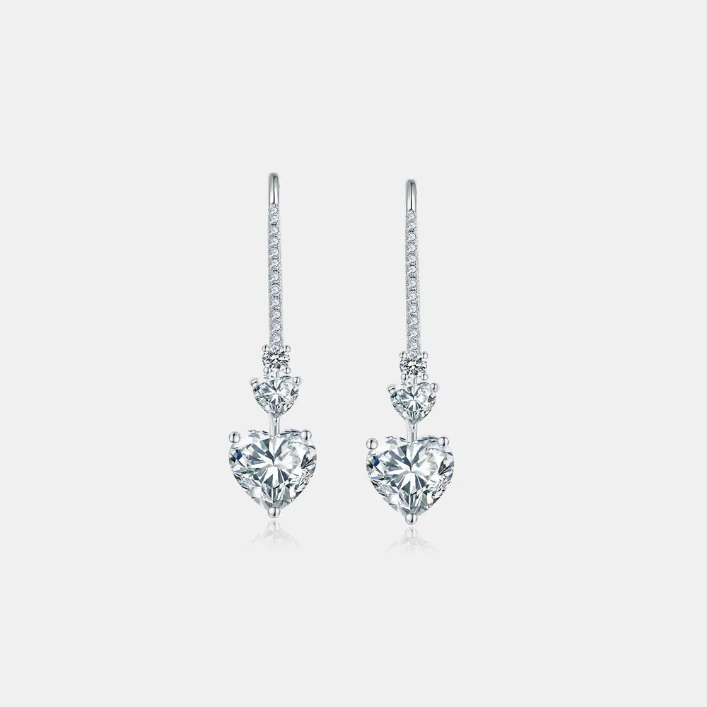 Southern Shores 5.44 Carat Sterling Silver Moissanite Heart Drop Earrings
