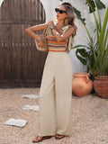 Smocked Tie Shoulder Wide Leg Jumpsuit With Pockets - Southern Shores Clothing