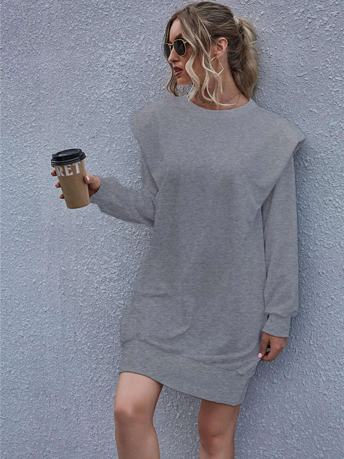 Round Neck Long Sleeve Mini Dress - Southern Shores Clothing