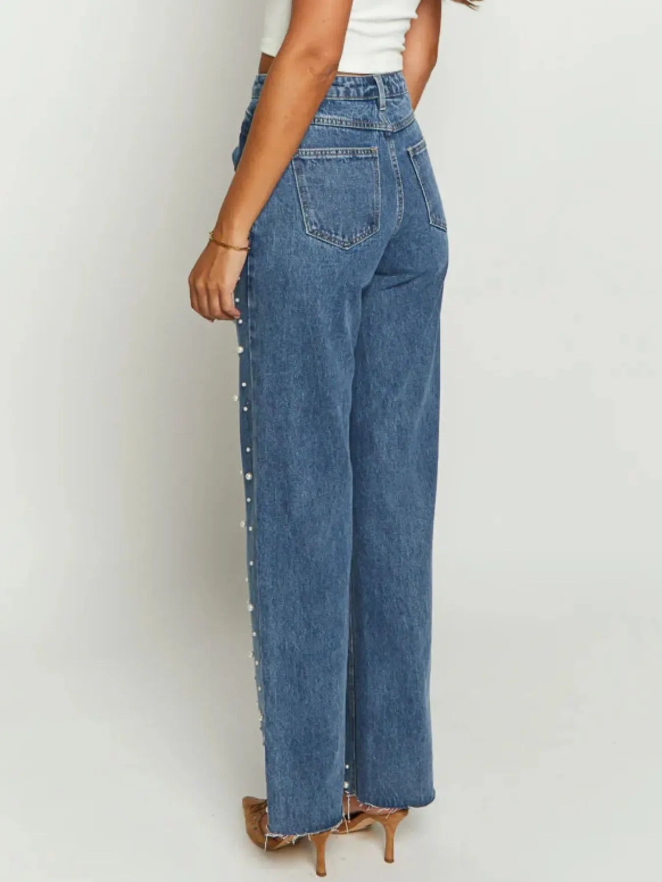 Coastal Embellished High Waist Straight Leg Jeans - Southern Shores Clothing