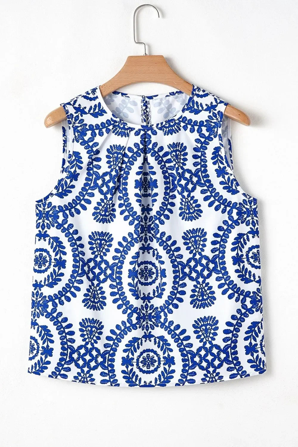 Printed Sleeveless Crew Neck Top With Allover Pattern Boho - Southern Shores Clothing
