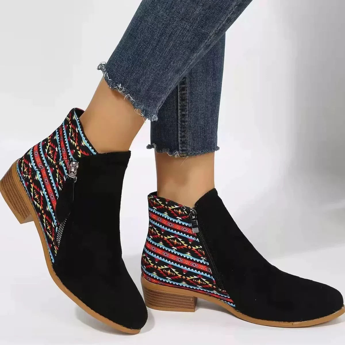 Point Toe Block Heel Boots Suede And Rubber