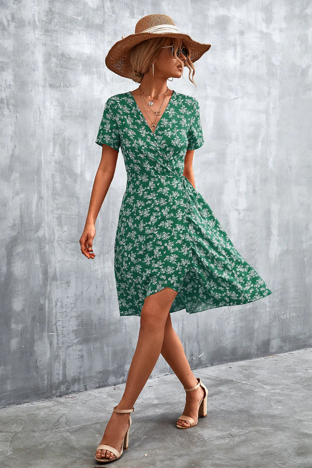 Floral Surplice Neck Flutter Sleeve Dress - Southern Shores Clothing