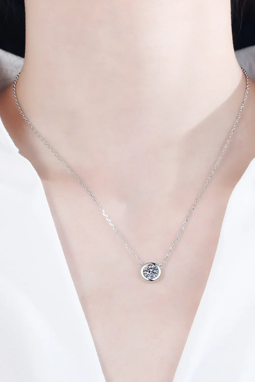 Sterling Silver Moissanite Round Pendant Necklace - Southern Shores Clothing