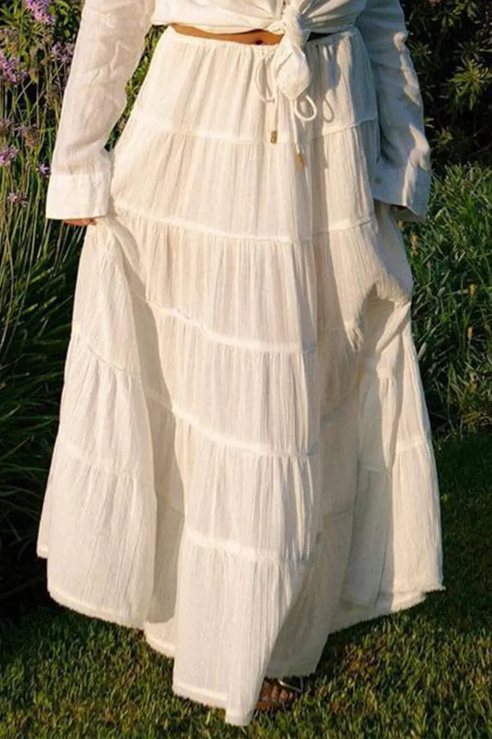 Bohemian Tiered Maxi Skirt With Drawstring Waist - Southern Shores Clothing