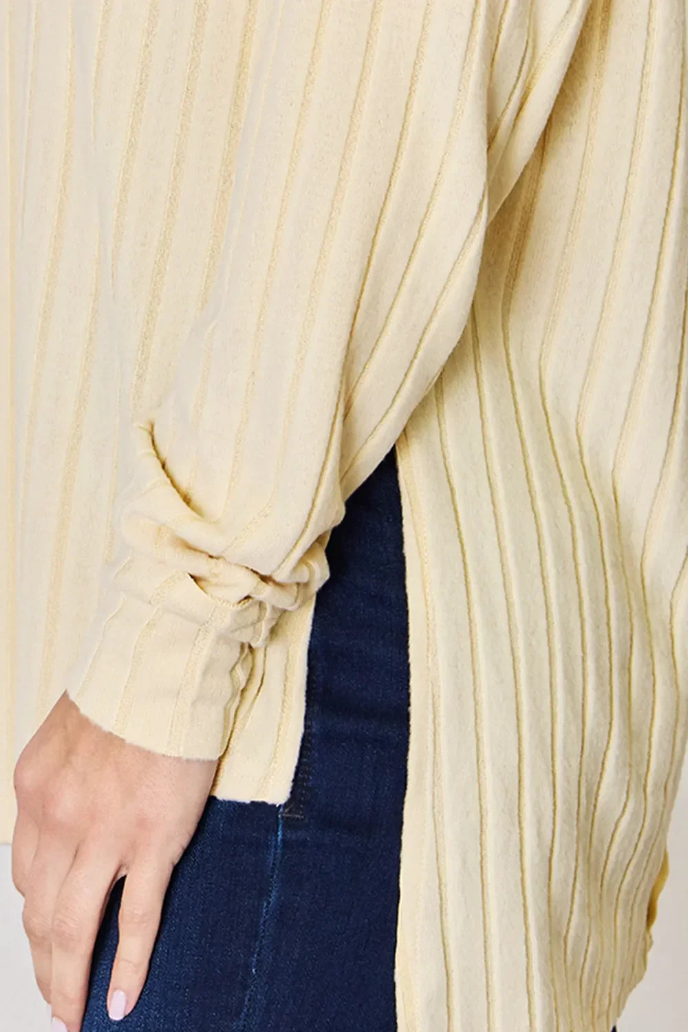 Ribbed Round Neck Slit T Shirt With Stretch - Southern Shores Clothing