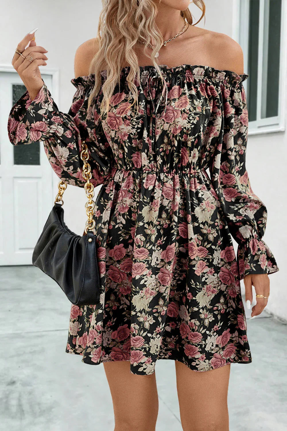 Floral Off-Shoulder Flounce Sleeve Dress - Southern Shores Clothing