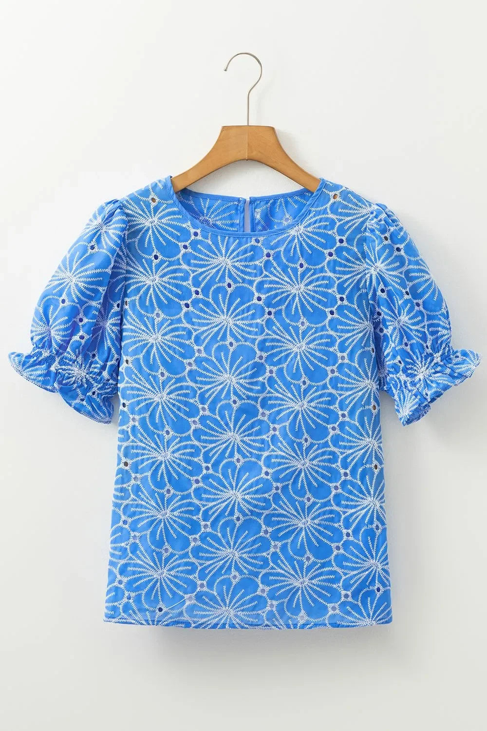 Eyelet Flower Embroidery Flounce Sleeve Blouse - Southern Shores Clothing