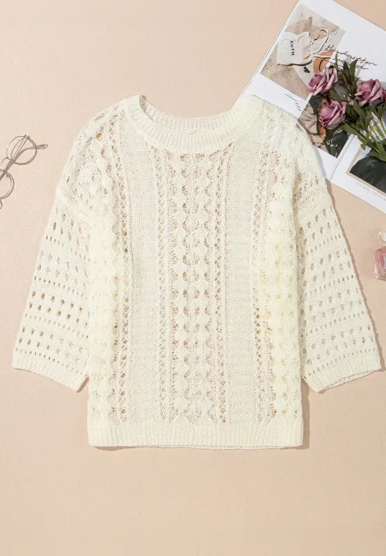 Hollow Out Drop Shoulder Sweater With Open Knit - Southern Shores Clothing
