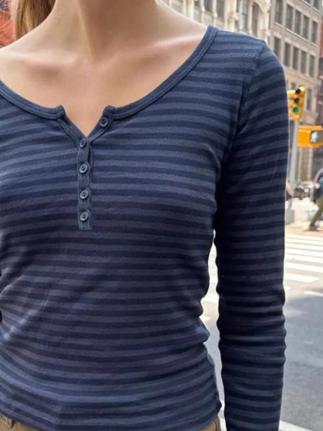 Striped Long Sleeve Henley T-Shirt - Southern Shores Clothing