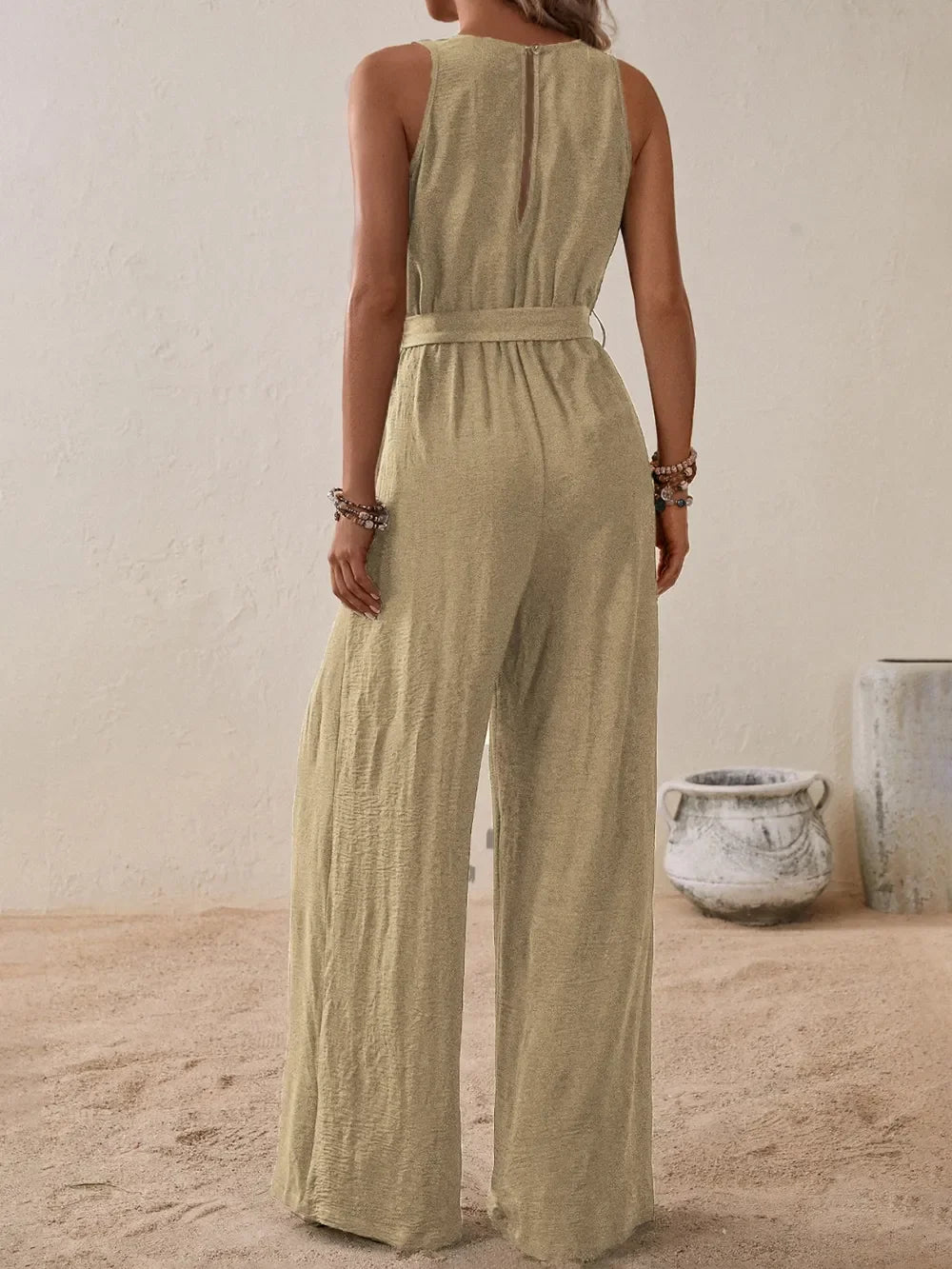 Tied Surplice Sleeveless Wide Leg Jumpsuit - Southern Shores Clothing