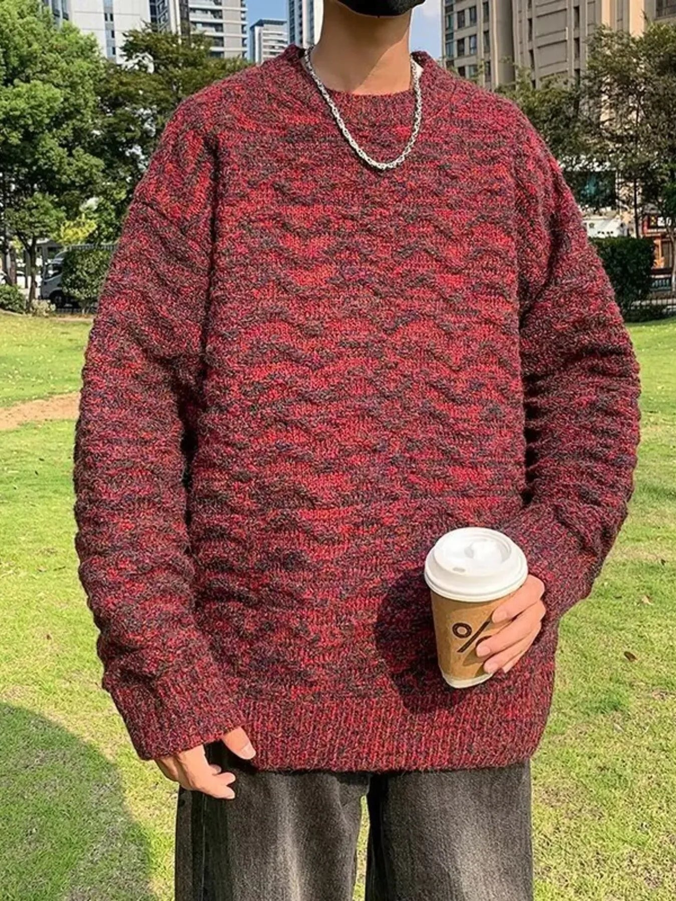 Textured Oversized Knit Pullover Coastal Style