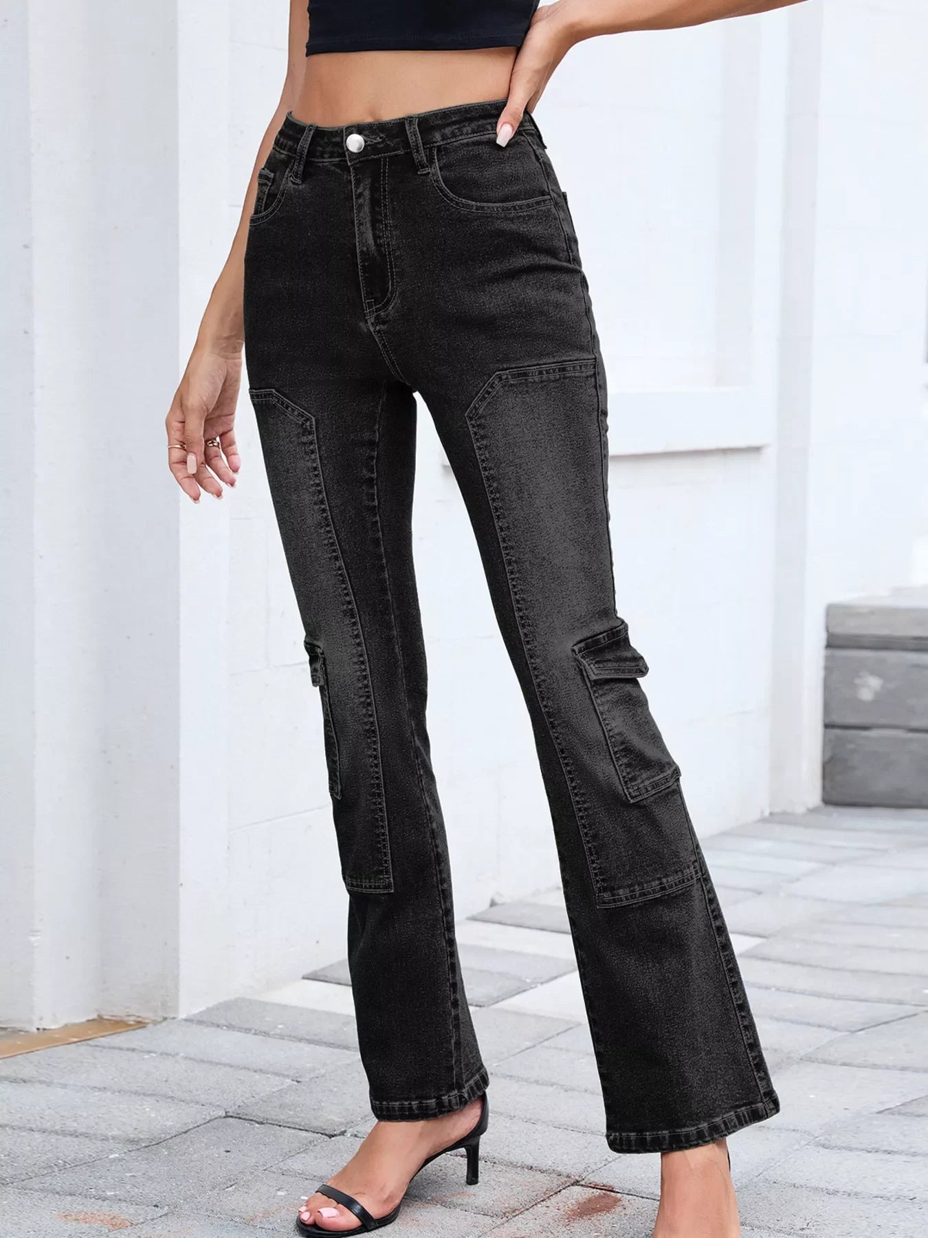 Nautical High Waisted Bootcut Jeans With Stretch
